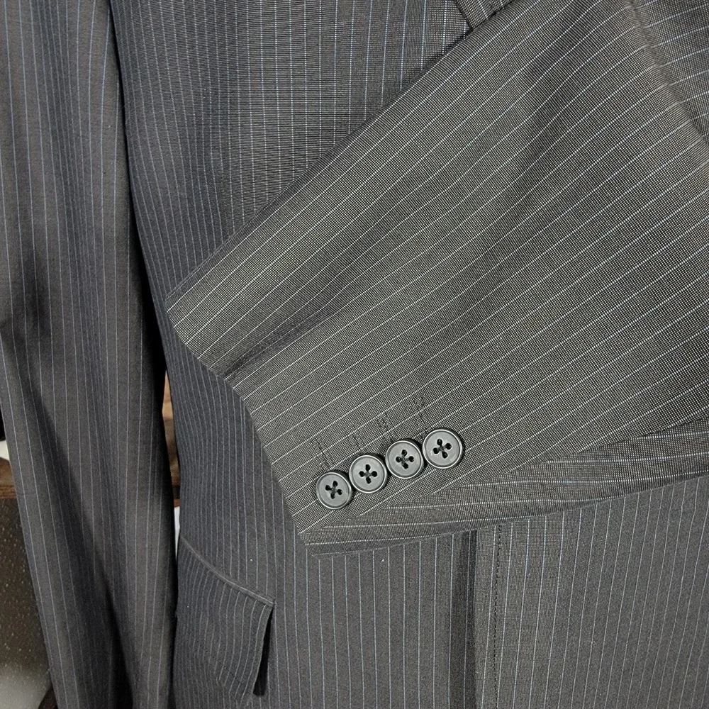 Banana Republic Men's 2PC Sport Coat Pants Gray Striped Cotton‎ Size 44R 36x29